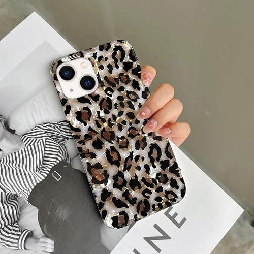 J.west Case Compatible with iPhone 14 Case,Luxury Sparkle Translucent Clear Vintage Leopard Print Soft Silicone Cover for Girls Women Protective Phone Case for iPhone 14 6.1 inch Cheetah thumbnail 6