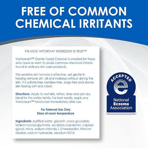 Vanicream Gentle Facial Cleaner, 2.5 Fl Oz, Formulated without Common Irritants for Sensitive Skin, Removes Makeup, Dirt & Excess Oils, Non-Comedogenic, pH-Balanced Face Wash thumbnail 8