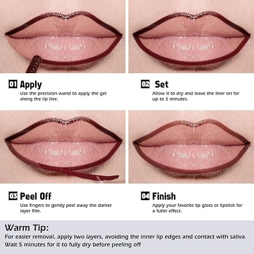 KIMUSE Peel Off Lip Liner Stain, Long Lasting Lip Tint Stain Peel Off, Waterproof, Transfer-Proof, Highly Pigmented Color Peel Off Lip Stain Liner, Matte Finish thumbnail 2