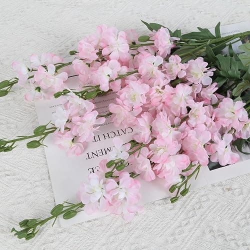 Fqueelvys Light Pink Delphinium Artificial Flowers 5 PCS, 38.5" Tall Flowers for Floor Vase Pink Silk Flowers Realistic Artificial Snapdragon for Wedding Home Party Centerpiece for Table thumbnail 2