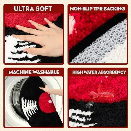 Vinyl Record Bath Mat Music Round Rug Retro Tub Bath Rug Non Slip Washable Funny Bathroom Decor Absorbent Tufted Rug Carpet for Bedroom Living Room Music Theme Decor Black and White 23.5" thumbnail 2