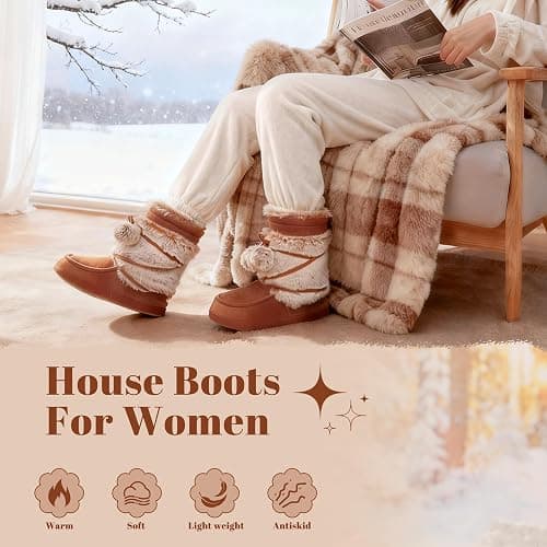 Home Slipper Women's Soft Fleece Plush Warm Indoor House Slipper Boots Shoes thumbnail 2