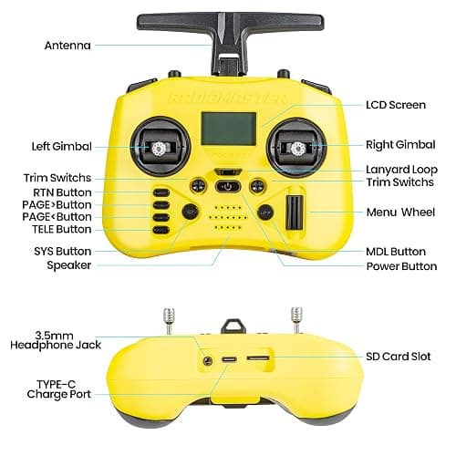 Radiomaster Pocket ELRS Remote Controller Portable Hall Gimbal EdgeTX Transmitter with LED Light for FPV Drone/RC Helicopter&Car Boats&Multirotor (Yellow) thumbnail 4