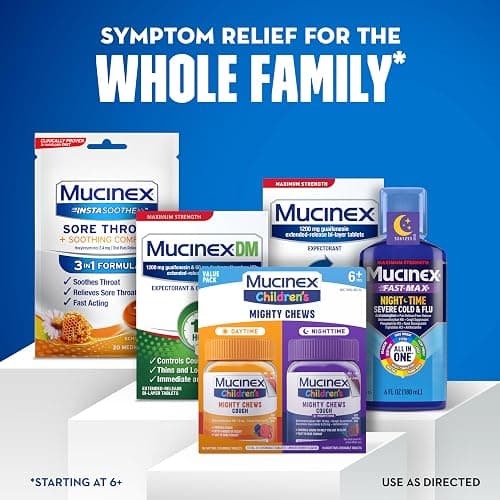 Mucinex Children's Mighty Chews Kids Cough Medicine Daytime And Nighttime Value Pack, Easy to Dose Cough Suppressant For Kids with Dextromethorphan, Mixed Berry Flavor, 32 Medicated Chewable Tablets thumbnail 6