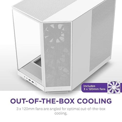 NZXT H6 Flow | CC-H61FW-01 | Compact Dual-Chamber Mid-Tower Airflow Case | Panoramic Glass Panels | High-Performance Airflow Panels | Includes 3 x 120mm Fans | Cable Management | White thumbnail 4