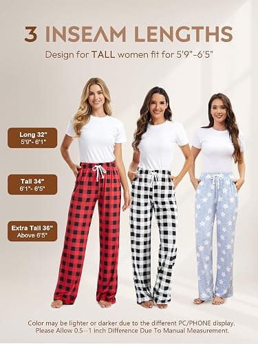 SEVEGO Tall Women's 32"/34"/36" Inseam Flannel Pajama Pants Stretch Drawstring Waist Lounge Sleep Bottoms with Pockets thumbnail 3
