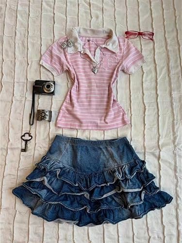 Y2k Grunge Polo Collared Shirts Women Button Down Crop Top 2000s Emo Vintage Streetwear Summer thumbnail 7
