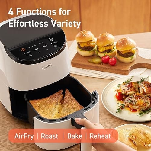 COSORI Small Air Fryer Oven 2.1 Qt, 4-in-1 Mini Airfryer, Bake, Roast, Reheat, Space-saving & Low-noise, Nonstick and Dishwasher Safe Basket, 30 In-App Recipes, Sticker with 6 Reference Guides, White thumbnail 4