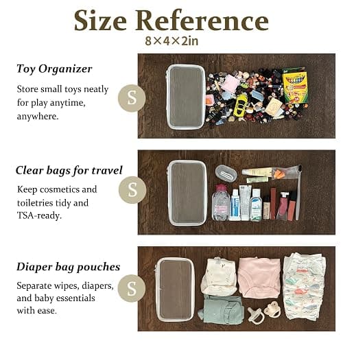 WELPIRT 4 pcs Clear Zipper Pouches, Hard Shell Zipper Case, Makeup Organizer Travel Toiletry bag, Diaper Bag, Travel Organizer, Clear Cosmetic Bag,Toy Storage Bins (M+3S Pink) thumbnail 6