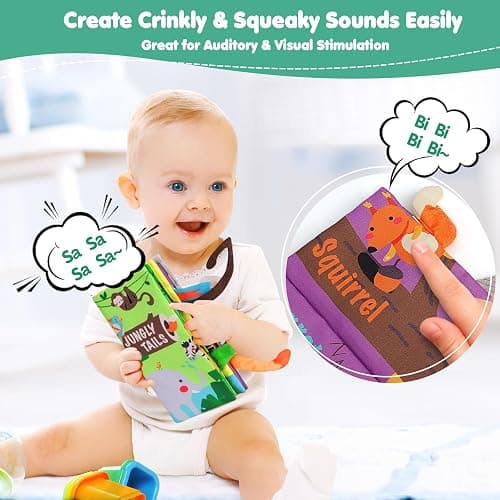 beiens Baby Books Toys, Touch and Feel Crinkle Cloth Book for Infant Baby 0-3-6-12-18 Months, Early Development Interactive Stroller Soft Toys, Newborn Gifts for Boys Girls thumbnail 5