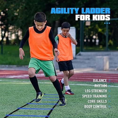 KUTIZE Soccer Training Equipment, 20ft Agility Ladder Set,12 Cones, 4 Hurdles, Parachute, Jump Rope & Carry Bag, Improves Power, Speed, Strength, Basketball Foodball Training Equipment for Youth Adult thumbnail 3