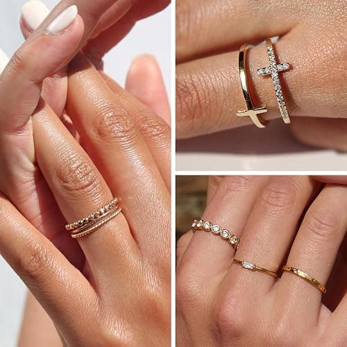 FAXHION Gold Stackable Rings Set for Women, 25 PCS Simple Twist Finger Ring | Statement Knuckle Ring, Dainty Stacking Thumb Rings Pack, Versatile Daily Wear Jewelry Gift for Women thumbnail 4