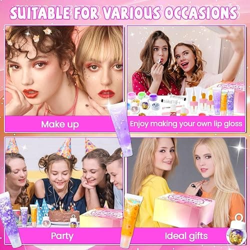 WhizToys 74PCS DIY Lip Gloss Making Kit，Make Your Own Lip Glosses Moisturizing DIY Lip Glaze Handmade Glittery Set for Teens Girls Women Makeup Lover Beginner Birthday Gift thumbnail 6