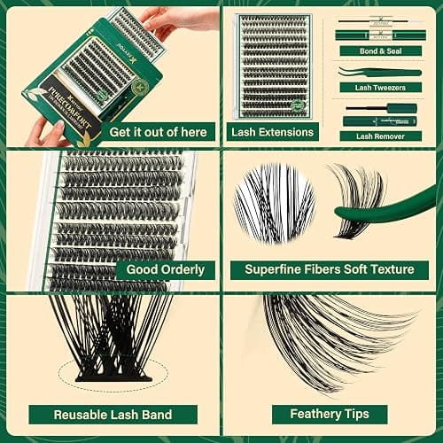 KEYYOU Lash Clusters Kit DIY Lash Extension Kit 280pcs Soft Lash Clusters 60D+80D D Curl Easy to Apply with Bond and Seal Applicator Remover Eyelash Extension Kit at Home(RMkit-60D80D-D-10-18mix) thumbnail 4