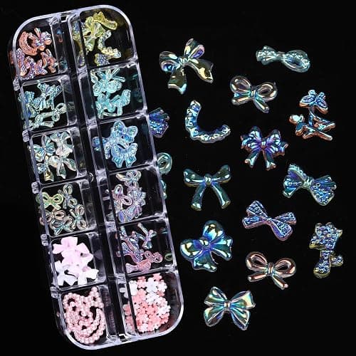ROFIBUT Nail Charms, Multi Shape Nail Rhinestones Kit 3D Multi Shape Nail Gems Colorful Butterfly Flowers Nail Crystals Flat Back Nail Pearls for Nail Art Supplies DIY Accessories 6 Boxes thumbnail 3
