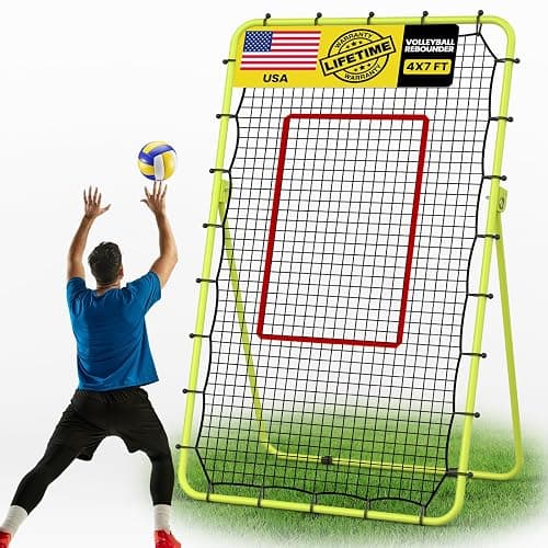 CHAOBING 7x4 FT Volleyball Rebounder Net, 5-Angle Adjustable with Steel Frame & High-Tension PE Netting, Ideal for Lacrosse, Baseball, and Soccer Practice Perfect for Setting, Spiking - Image 1