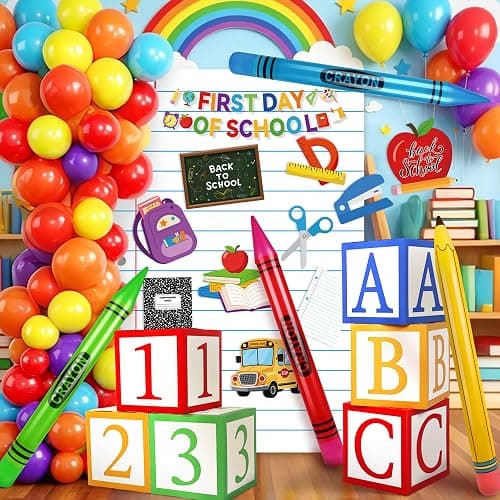 Fovths 22 Pcs Giant Back to School Theme Party Decorations 45 Inch Large Inflatable Pencil Crayon ABC 123 Alphabet Party Favor Box 6.6ft Backdrop Banner for Back to School Birthday Decor, Classic thumbnail 5