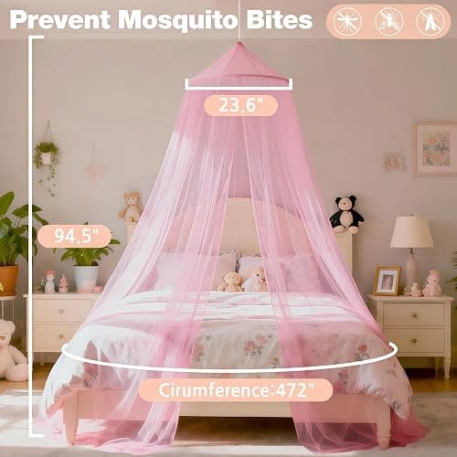 LionLively Pink Bed Canopy for Girls,Kids Princess Round Dome Bed Curtain, Dreamy Mosquito Netting for Girls, Bedroom Accessories, Ceiling Tent thumbnail 2