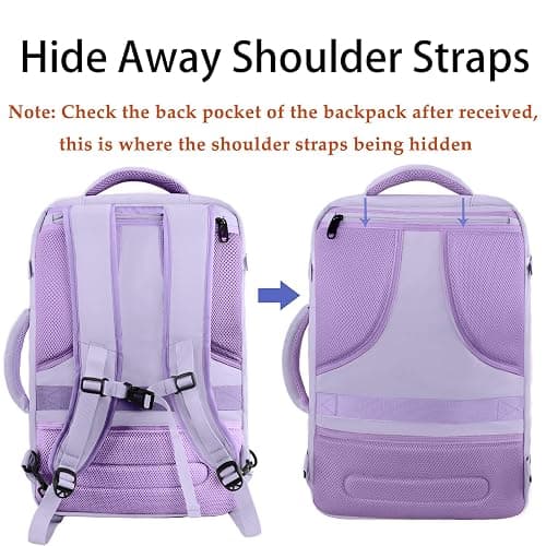 MATEIN Carry on Backpack for Women, 40L Heavy Duty Travel Backpack Airplane Approved, Expandable Simple Fashion Daypack, Frequent Traveler Gifts, Light Purple thumbnail 5