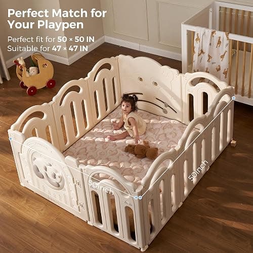 Momcozy Baby Play Mat for Floor, 50x50 Thickened Playpen Mat, Playmate for Baby Tummy Time, Waterproof & Non-Slip, Foldable Outdoor Mat with Carrying Handle, Leopard Heart thumbnail 3