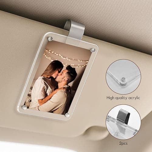 yesJRL 2PCS Car Picture Holder, Acrylic Magnetic Holder Car Accessories with Family Photo, Car Visor Clip, Car Picture Frame, New Car Decoration for Women/Men, Gift for him her (no Text, White) thumbnail 2