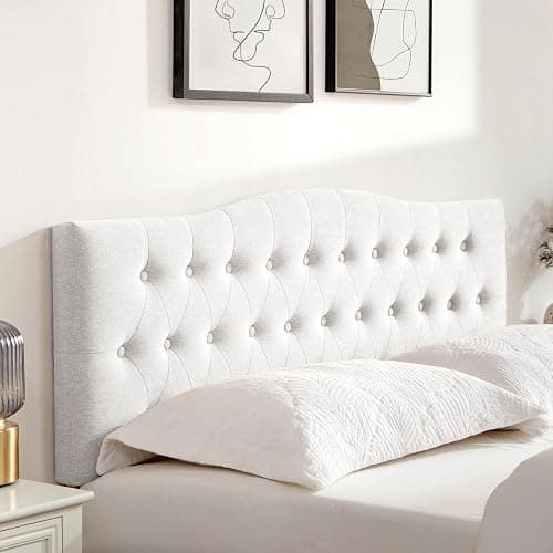 Huatean Home Tufted Upholstered Headboard Twin Size, Sturdy and Durable Solid Wood Twin XL headboard, Fabric Headboard Adjustable Height from 37” to 51”, Modern Button Diamond Design Head Board, White thumbnail 6