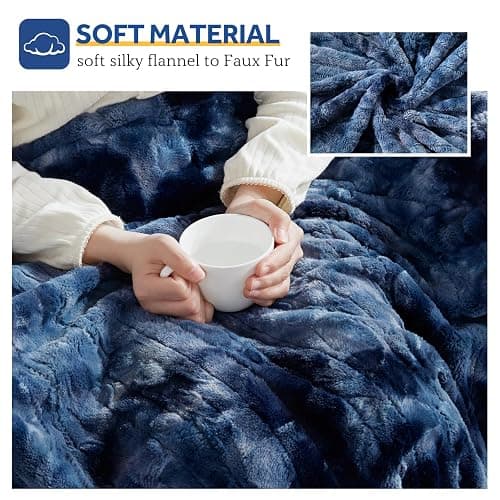 SEALY Electric Blanket Full Size, Fast Heated Warming Blanket Faux Fur & Flannel with 10 Heating Levels & 1-12 Hours Auto Shut Off, Machine Washable, Navy Blue, 80 x 84 Inch thumbnail 4