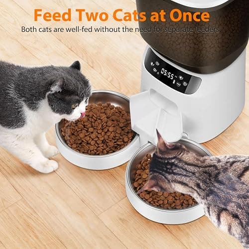 Automatic Cat Feeder and Water Fountain, 5L/20 Cups Timed Cat Dry Food Dispenser, 10s Meal Call, 20 Portions 6 Meals Per Day, 2L Cats Fountains for Drinking with Filter, Pet Feeder for Dog White thumbnail 5