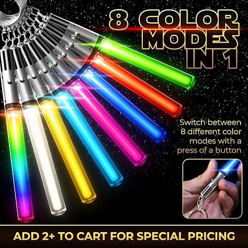 LIGHTSABER KEYCHAIN LIGHT UP LED STAR WAR Glowing Light Saber Key Chain Lightup Sabers 8 COLOR MODES: Green, Blue, Red, Baby Blue, Pink, Yellow, White, Rainbow - 1 PACK thumbnail 7