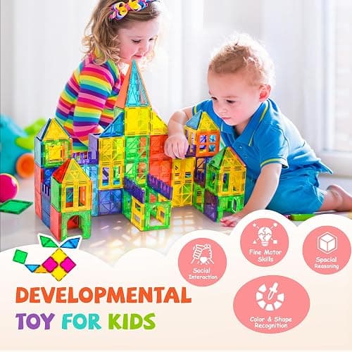 cossy 120Pcs Magnetic Tiles Magnetic 3D Building Blocks Set, Construction Toys for 3 4 5 6 7 8 Year Old Boy and Girl with Stronger Magnets, Educational Toys, Recreational, Conventional thumbnail 2