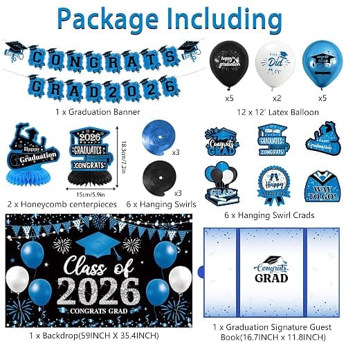 Vlipoeasn Blue 2026 Graduation Party Decorations 2026 College/High School Graduation Decorations Party Supplies, Class of 2026 Congrats Grad Backdrop Banner Signature Book thumbnail 3