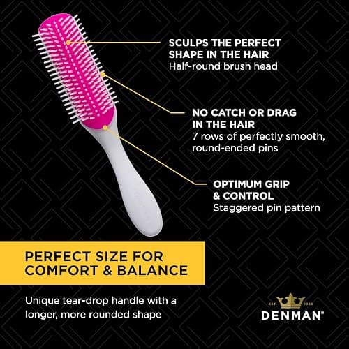 Denman Curly Hair Brush D3, 7 Row Styling Brush for Detangling, Separating, Shaping and Defining Curls - For Women and Men - Cherry Blossom thumbnail 5