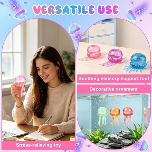Jellyfish Squishy, Jellyfish Design Squeeze Stress Ball, Drop Malt Sugar Balls for Anxiety Stress for Party Favors Birthday Gift (Red) thumbnail 4