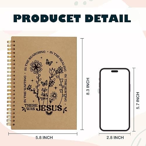 BearCake Boho Floral Christian Notebook Journal, Christian Gifts for Women, Bible Notebooks for Note Taking, Bible Journaling Notebook, Where the Jesus Hardcover Spiral Notebook 5.5x8.3 kraft paper thumbnail 3