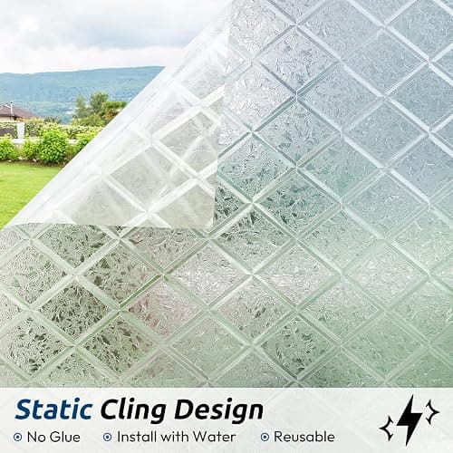 rabbitgoo Window Privacy Film, Decorative Privacy Window Film Sun Blocking, Frosted Glass Cling for Home Door, Non-Adhesive Static Cling Sticker Covering Heat Blocker, Clear, 17.5" x 78.7" thumbnail 7