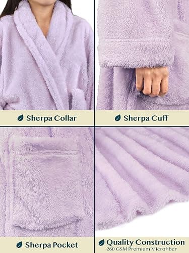 PAVILIA Premium Womens Plush Soft Robe Fluffy, Warm, Fleece Sherpa Shaggy Bathrobe thumbnail 4