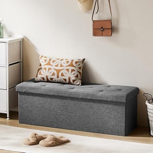 DUMOS 43 Inch Folding Storage Ottoman Bench, Large Ottoman with Storage | Storage Chest with Thicker Foam Padded Seat, End of Bed Foot Rest Stool for Bedroom Living Room Entryway, Load 660 lbs, Grey thumbnail 2