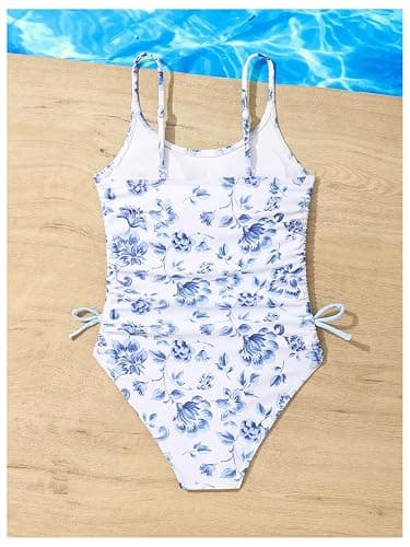 Milumia Girl's Floral One Piece Swimsuit Bow Tie Side Spaghetti Strap Bathing Suit thumbnail 3