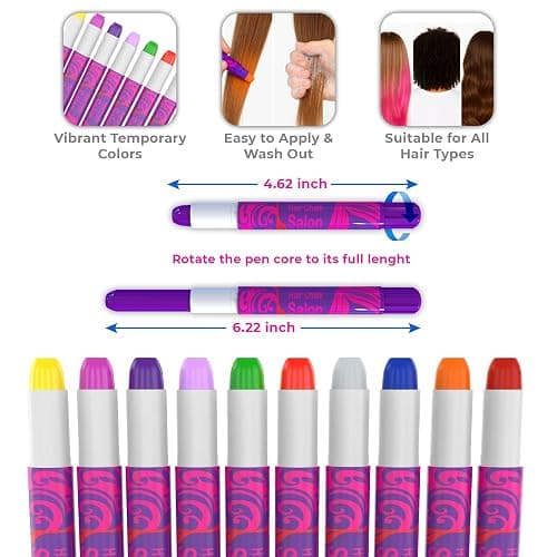 Desire Deluxe - Girls Gifts Hair Chalk 10 Temporary Non-Toxic Easy Washable Hair Dye Colourful Pens thumbnail 3