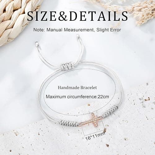 JENDEAR SHINE Rope Bracelet for Women, Hand Braided Rope Chain Adjustable, Birthday Friendship Graduation Gift for Women Girls Sisters Friends - Cross-gray thumbnail 6
