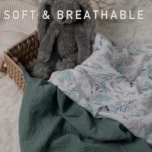 Muslin Swaddle Blankets for Newborn, 3 Pack Breathable Soft Receiving Blanket, Large 38 x 40 inches Swaddle Wrap Burping Clothes Diapers, Essentials Infant Shower Items, Toddler Gift (Fawn & Leaves) thumbnail 5
