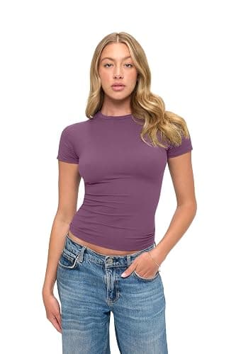 Natural Uniforms Womens Super Soft, Super Stretch Y2K Short Sleeve Baby Tee Crop Top - Image 1