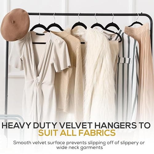 Techzoo 50 Pack New Premium Quality Velvet Hangers Ultra Thin Non Slip Adult Felt Space Saving Hangers for Closet Heavy Duty Coat Pants Jackets Dress Hangers 360° Swivel Hook Hold Upto 10 lbs Black thumbnail 7