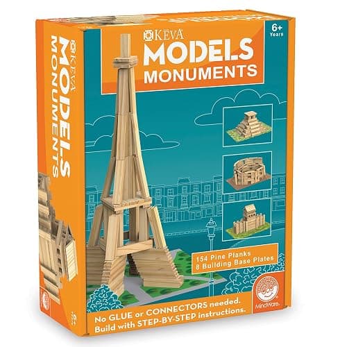 MindWare KEVA Models Monuments - 154 Wooden Building Planks & Step-by-Step Instructions to Build Iconic World Landmarks - Image 1