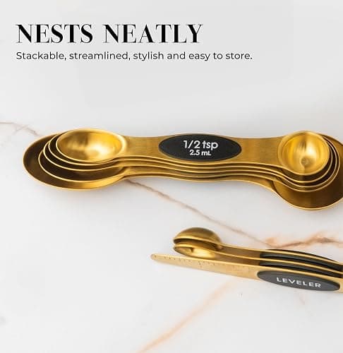 Magnetic Measuring Spoons Set – Stainless Steel Gold Measuring Spoons for Cooking and Baking – Cute and Durable Gold Kitchen Accessories - Great for Gifting thumbnail 9
