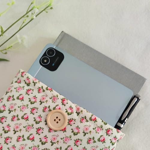 Zosiana Designs Floral Book Sleeve - Elegant Book Cover with Wooden Button, Cotton Padded Protector for Paperbacks & Hardcovers, Ideal for Book Lovers, Durable Design (White & Roses, Large) thumbnail 5