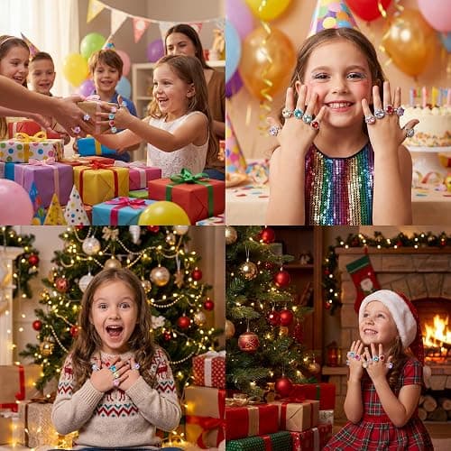 PASEMM 36pcs Little Girl Rhinestone Gem Rings,Adjustable,Random Color Style Diamond Kids Play Rings in Box,Pretend Play and Dress Up Rings for 4-12 Year Old Girl Birthday Gifts, 3 4 5 6 7 8 9 10 11 12 thumbnail 6
