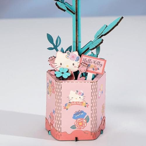 Hands Craft Hello Kitty and Friends Pink Rose 3D Wooden Puzzle Kit | DIY Flower Model | Arts & Crafts for Adults & Kids | Creative Hobby Kits | Hello Kitty Collectible | Wood Building Set thumbnail 5