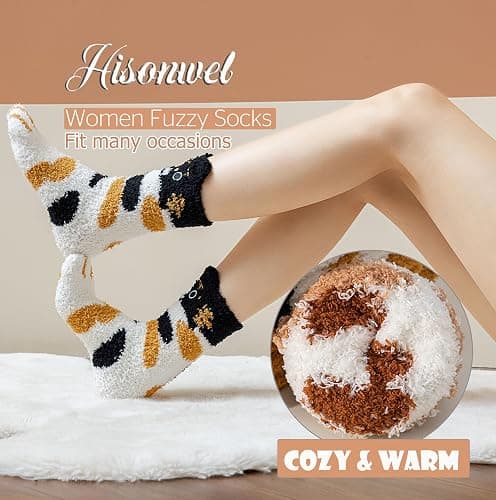 Hisonwel Fuzzy Socks for Women Fluffy Slipper Winter Warm Soft Cozy Microfiber Plush Home Sleeping Socks thumbnail 2