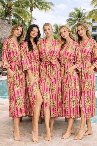 INDACORIFY Printed Kimono Robe, Lounge Wear Striped Cotton Kimono Bathrobe & Beach Cover Up Printed Long Beach Wear thumbnail 3